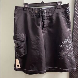 Men’s KIRRA board shorts pockets with CanOpener/ black and blue/size large